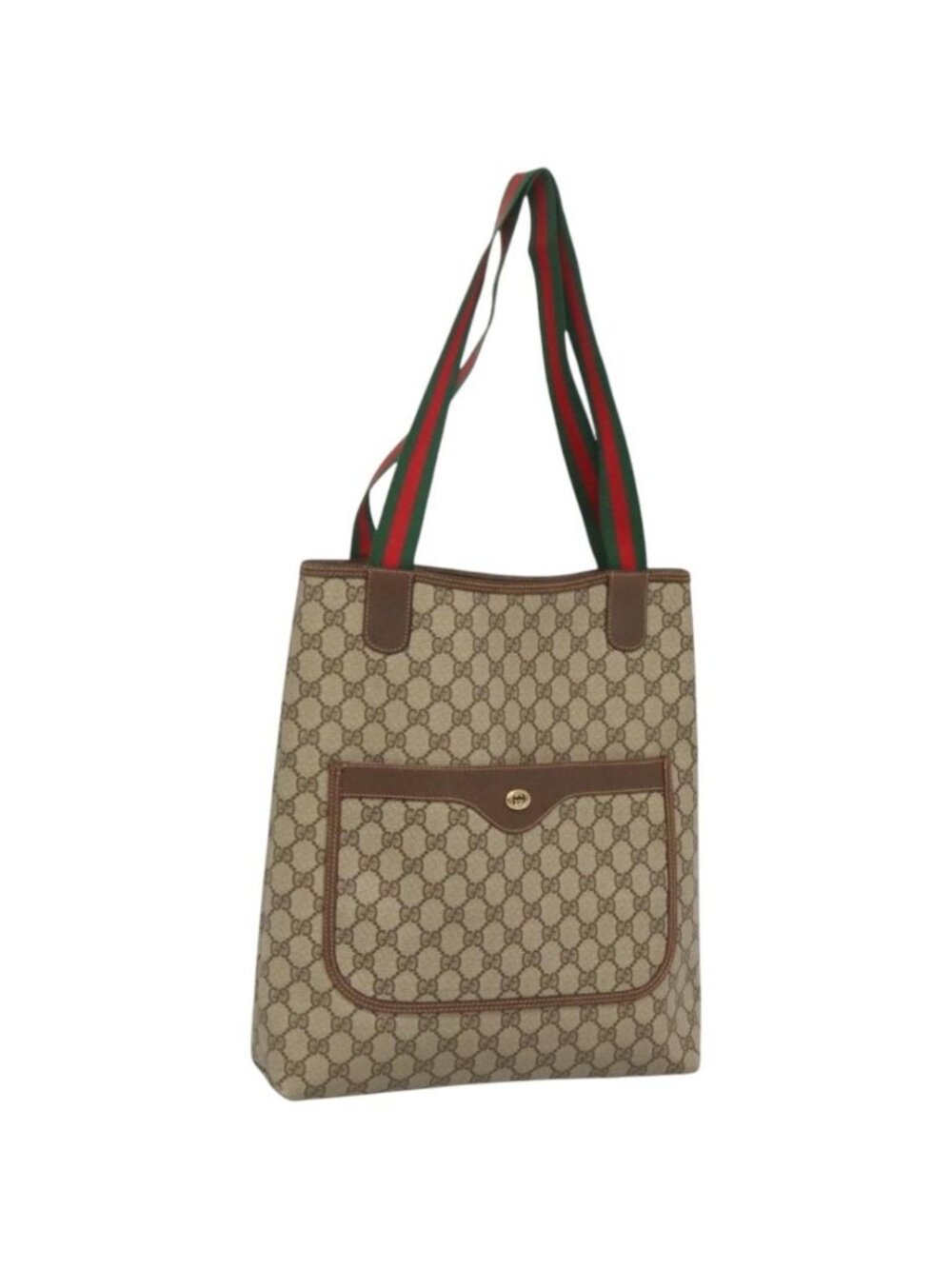 GUCCI GG Supreme Web Sherry Line Tote Bag PVC Leather Beige 89 02 003